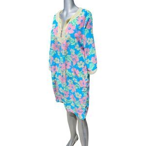 Vintage Jasmine Rose Loungewear Robe – Hawaiian Print | Size Large | EUC 🌺💙💛